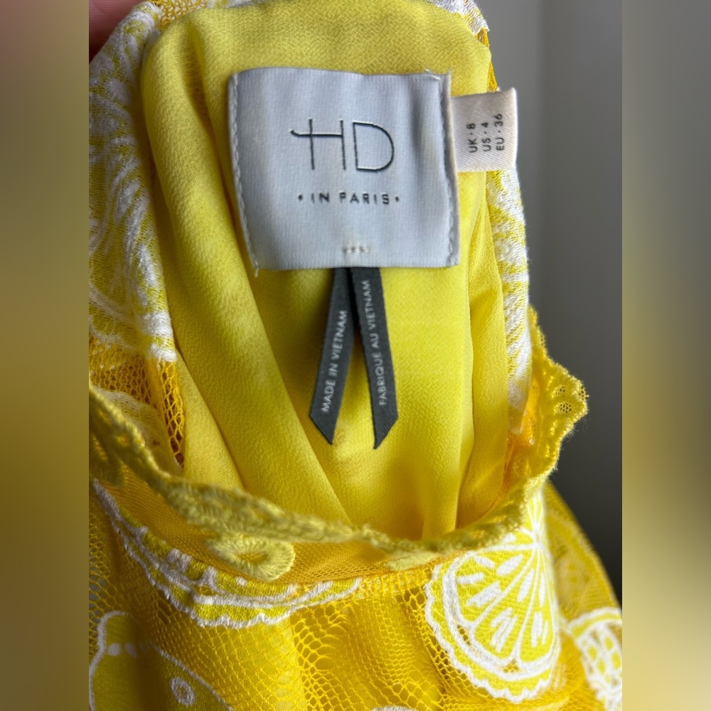 Anthropologie Yellow Lace Appliqué Short-Sleeve Blouse - Picture 9 of 10